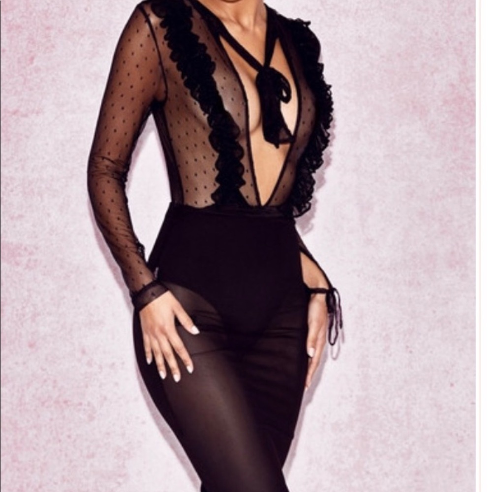 House of CB Black Sheer Mesh Two Piece